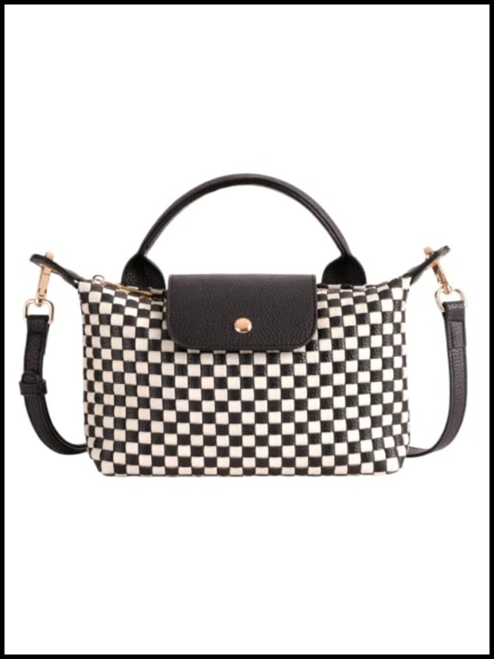 Woven Vegan Leather Mini Crossbody Bag Adjustable Strap